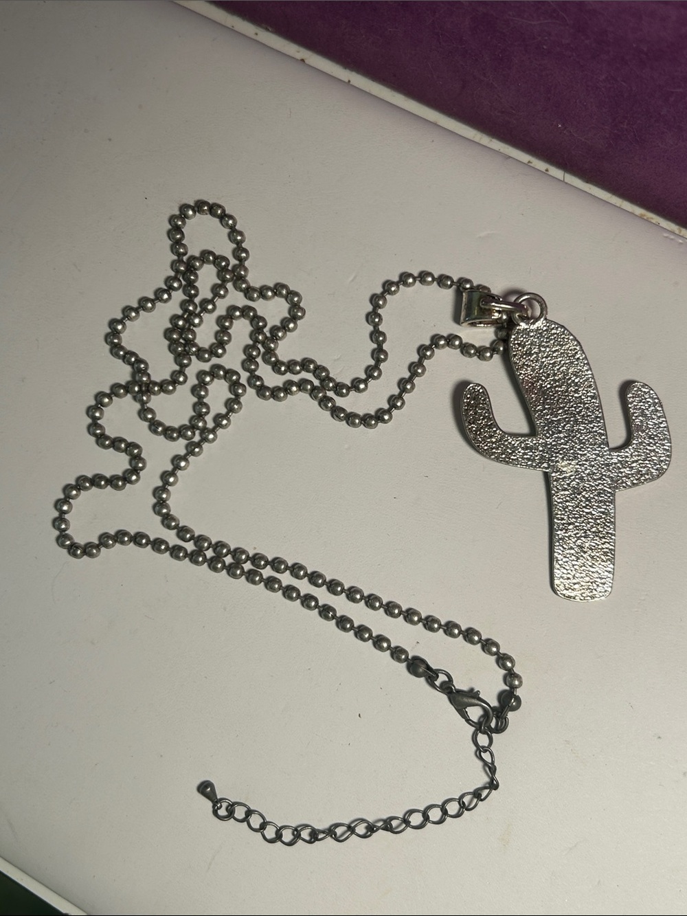 Southwestern Turquoise Cactus Pendant Necklace - Silver Tone - Picture 5 of 11